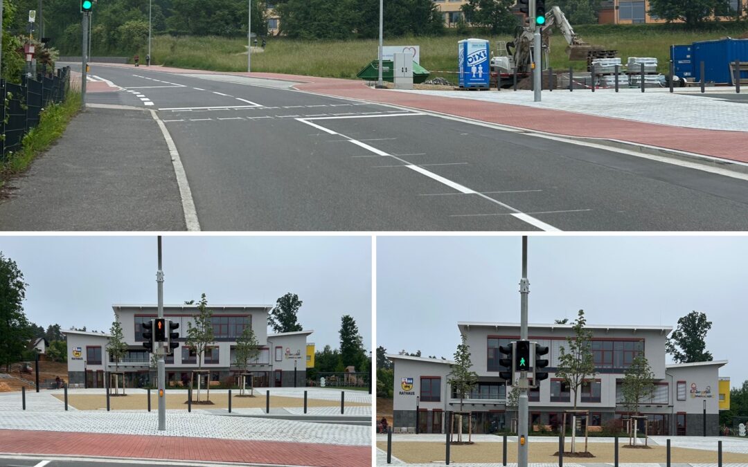 Zeigt neue Ampelanlage und Fußgängerüberweg