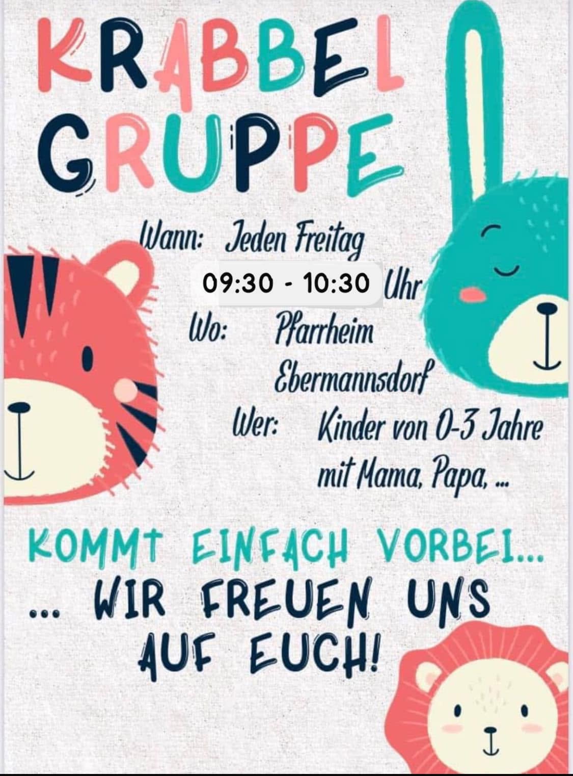 Zeigt die Zeiten der Krabbelgruppe